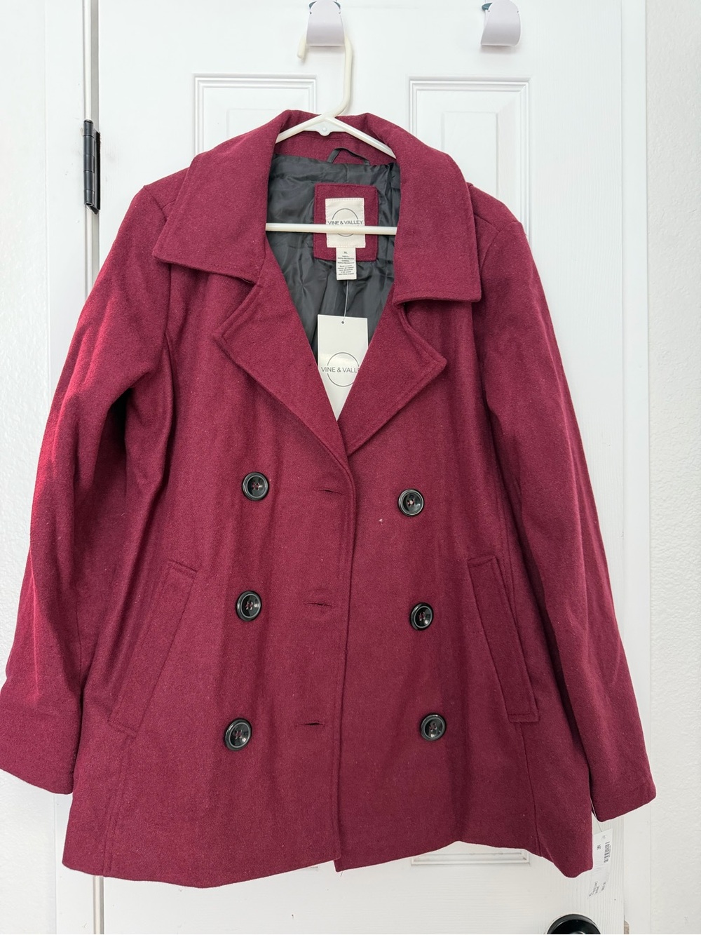 Women's Double-Breasted Peacoat - Burgundy
